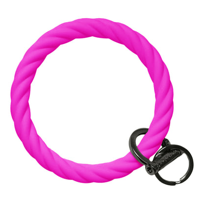 Twisted Bangle Bracelet Key Ring Twist - Deep Neon Pink Black