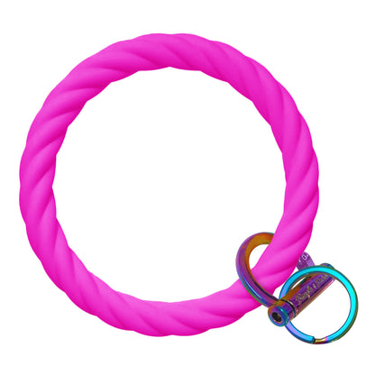 Twisted Bangle Bracelet Key Ring Twist - Deep Neon Pink Rainbow