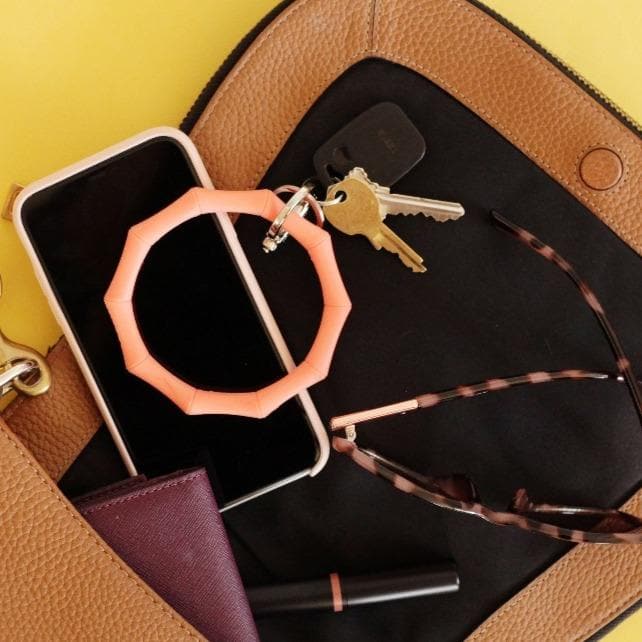 Bamboo Silicone Key Ring Bracelet – Wristlet Keychain For Women, Adjustable Bangle Style