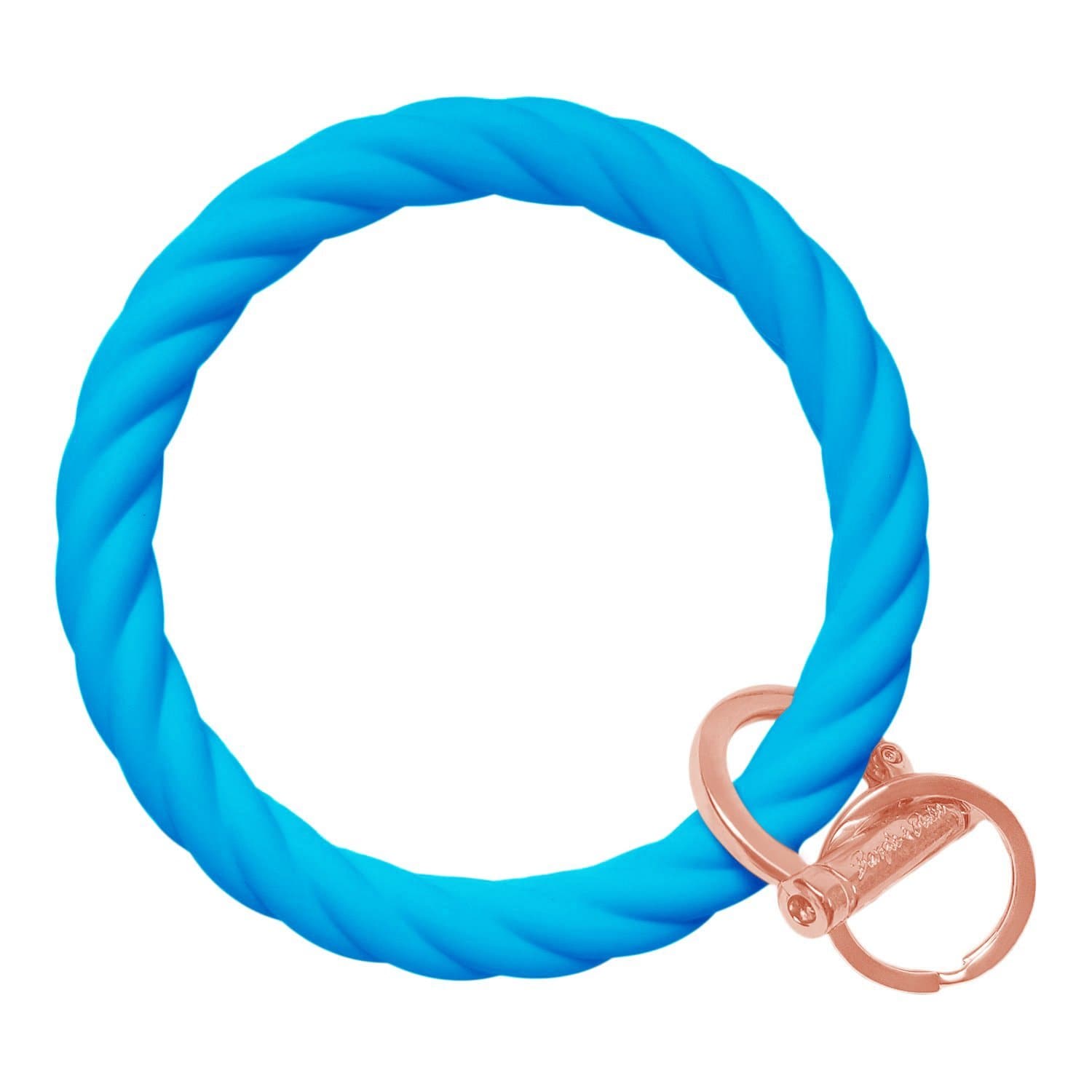 Twisted Bangle & Babe Bracelet Key Ring Twist - Bright Blue Rose Gold 