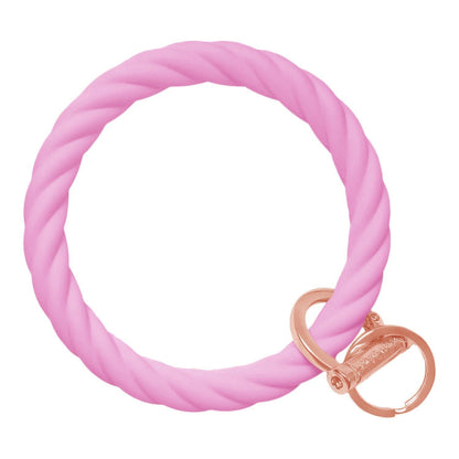 Twisted Bangle Bracelet Key Ring Twist - Bright Pink Rose Gold