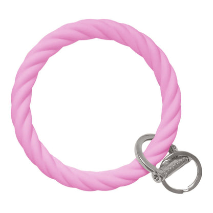 Twisted Bangle Bracelet Key Ring Twist - Bright Pink Silver