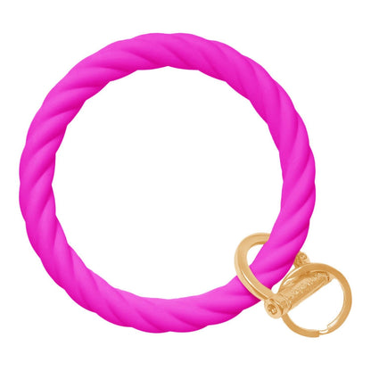 Twisted Bangle Bracelet Key Ring Twist - Deep Neon Pink Gold