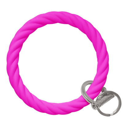 Twisted Bangle Bracelet Key Ring Twist - Deep Neon Pink Silver