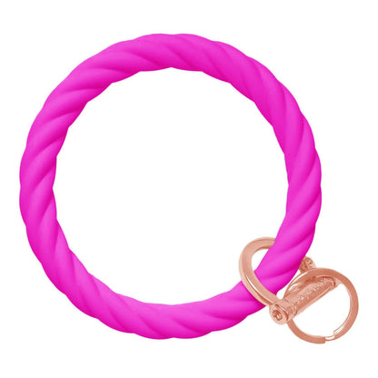 Twisted Bangle Bracelet Key Ring Twist - Deep Neon Pink Rose Gold